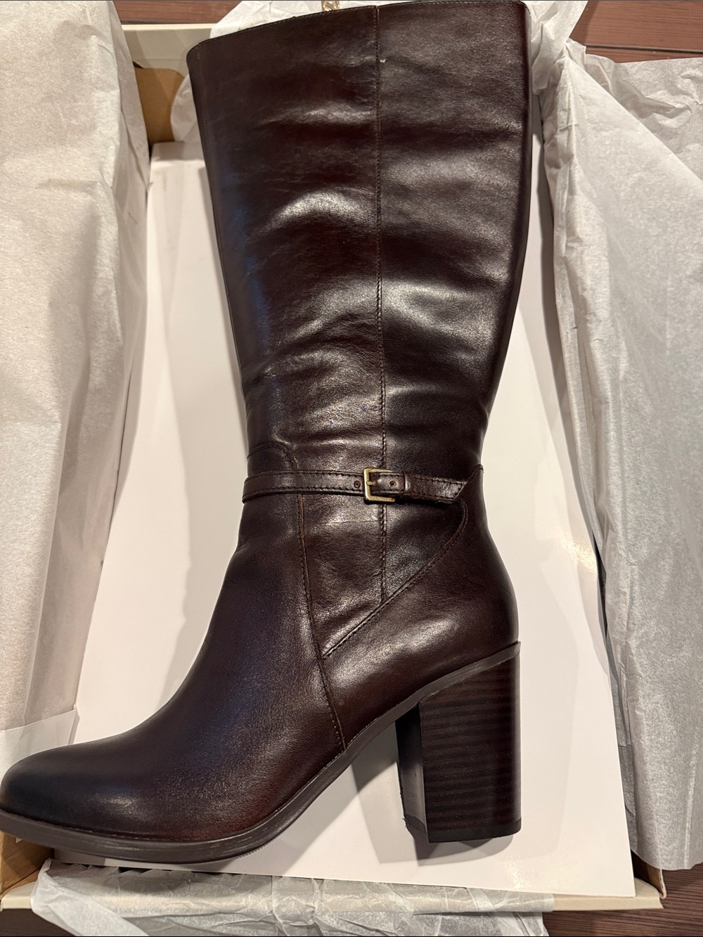 Naturalizer woman’s Brown Leather Mid-Calf Heeled Boots 10 wide wide calf  kalin